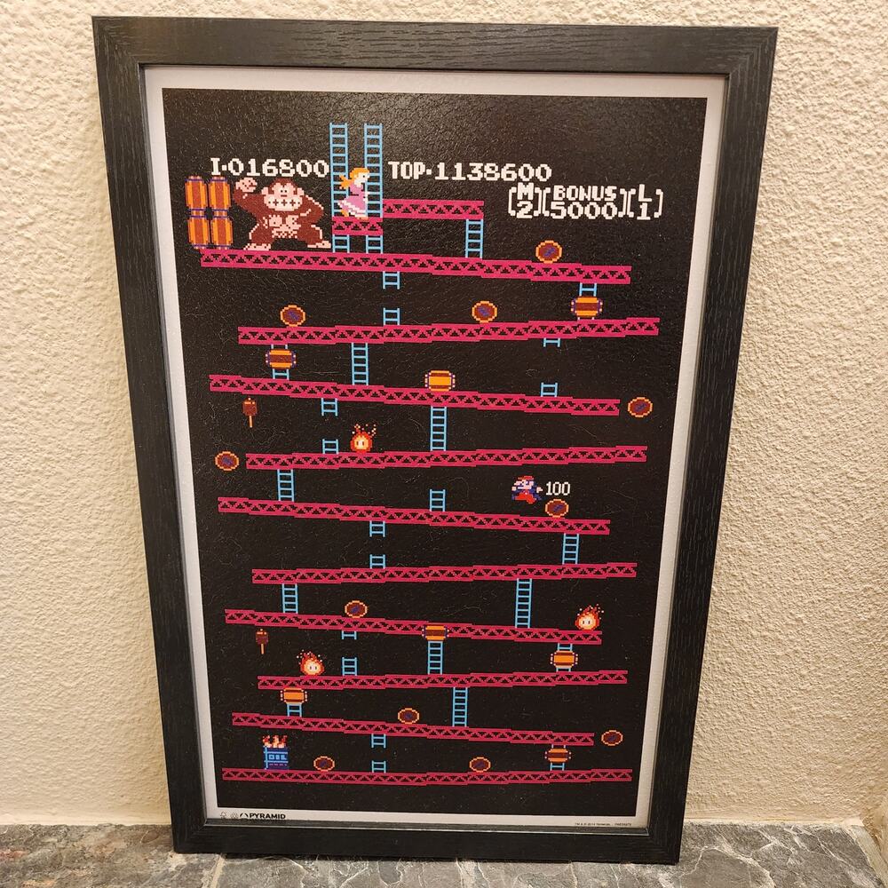 Poster - Donkey Kong Level One, 12 x 18 inch Gel-Coated Framed (NEW) - Nintendo